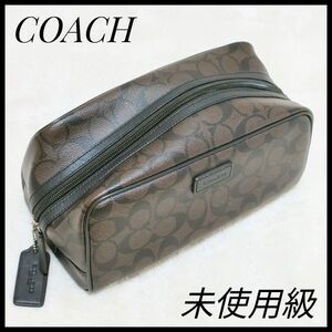 コーチ　COACH　トラベルポーチ　バックインバック　ポーチ大　キャンバス　茶色 帰省グッズ　旅行　特大ポーチ　大容量