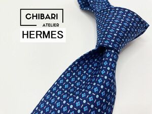 【超美品】HERMES　エルメス　ドット柄　ネクタイ　3本以上送料無料　ネイビー　0904146