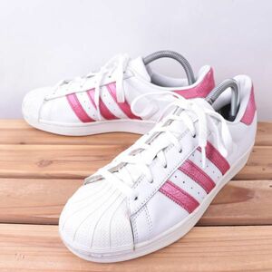 z2052 アディダス スーパースター US8 25.0cm/白 ホワイト ピンク系 adidas SUPERSTAR レディース スニーカー 中古