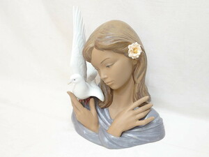 R-072476 スペイン リヤドロ LLADRO　平和の思想 THOUGHTS OF PEACE 約37cm　フィギュリン(陶器人形、置物、オブジェ、女の子、鳩、箱付き)