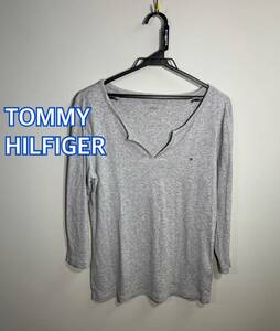 ■TOMMY HILFIGER■Vネックチョコチン七分丈シャツ:L/G☆TS-158