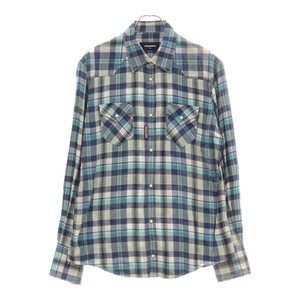 DSQUARED2 ディースクエアード 18SS Western Shirt ロゴタブ チェックネルシャツ ブルー S74DM0110