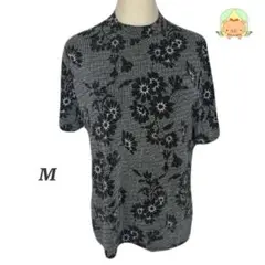 ビーズ風 花模様 韓国ファッション Tシャツ ブラック キュート シック 半袖