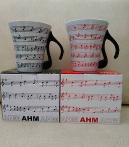 AHM Music Note Mug★音符 ペア マグカップ ブラック＆レッド★AHM Home Material ミュージック 楽譜