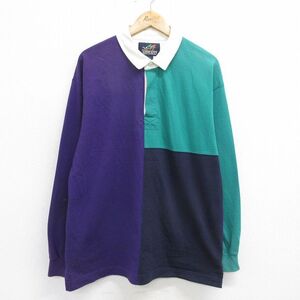 XL/古着 ランズエンド 長袖 ブランド ラガー シャツ メンズ 90s マルチカラー コットン 紫他 パープル 24aug20 中古 トップ