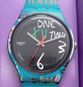 SWATCH スウォッチ コラボ JEAN=MICHEL BASQUIAT ジャン=ミシェル・バスキア ブラック文字盤 ターコイズ クォーツ