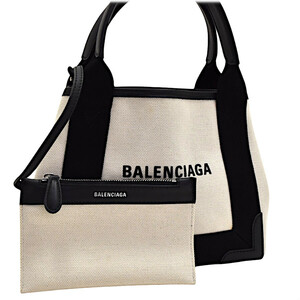 バレンシアガ ハンドバッグ ネイビーカバスXS 390346 キャンバス×レザー ユニセックス ナチュラル×ブラック BALENCIAGA