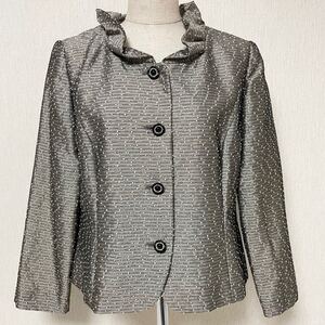 即決☆HARDY AMIES ハーディエイミス ラメ ジャケット 13号 XL 美品 シルバー