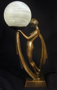 アールデコ調テーブルランプ付き 女神 彫像 ブロンズ風彫刻 西洋彫刻インテリア置物アクセント照明洋風オブジェ飾りホームデコライト装飾品