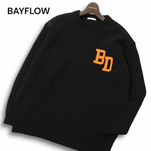 22AW BAYFLOW ベイフロー 秋冬★ クルーネック オーバーサイズ ニット セーター ブラック Sz.3 メンズ 黒　C4T09885_B#K