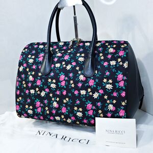 【美品】ニナリッチ NINA RICCI 花柄 ナイロン レザー 2WAY ハンドバッグ 3088555e20241109