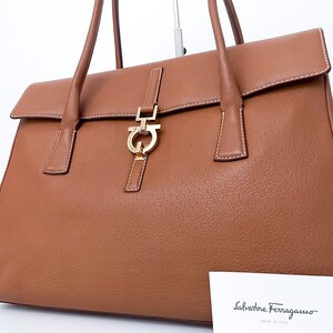 1円■超美品■最高級ライン■Salvatore Ferragamo フェラガモ ガンチーニ トートバッグ ビジネス 大容量 A4 メンズ レディース ベージュ