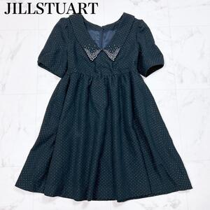 ■ JILL STUART ジルスチュアート ミニ ワンピース チュニック ワンピース ドット 水玉 ビジューネイビー 紺 サイズ0 S レディース