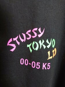 STUSSY ステューシー 吉祥寺チャプト 5周年記念 スカルプリント Tシャツ 美中古 Lサイズ ブラック ネオンマルチカラー フライングスカル