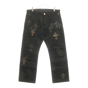 CHROME HEARTS クロムハーツ CHINOS CEM CRS PTCH クロスパッチ付きレザー切替チノロングパンツ ブラック/カーキ/シルバー