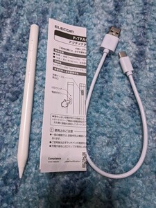 0603u2648　エレコム タッチペン スタイラス 充電式 iPad専用 傾き検知対応 磁気吸着 USB-C充電 ペン先交換可能 ホワイト P-TPACSTAP02