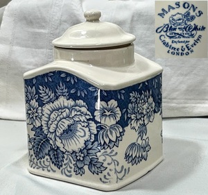 英国ヴィンテージMasons/メイソンズCrabtree&Evelyn Blue and White Roses Tea Caddy茶葉入/キャニスター保存容器 usedコレクション 現状品