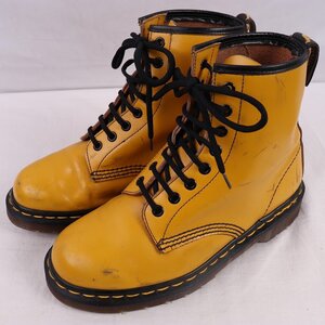 英国製ドクターマーチン UK6/24.5cm～25.0cm/黄 イエロー 8ホール ブーツ メンズ レディース drmartens イングランド 中古 dh4183