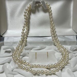 タサキ TASAKI 2連 本真珠 あこや あこや真珠 アコヤ真珠 ネックレス SILVER pearl jewelry necklace 6.0-6.5 40-41cm パール ホワイト