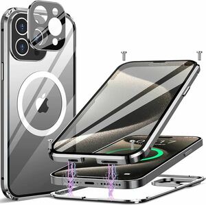 2305396☆ 2023年革新航空ガラス]MESTRIEV iPhone 15 Pro Max 用 ケース [ネジ固定式+両面ガラス[360°全面保護] [一体型レンズ保護]