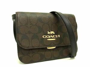 1円 ■極美品■ COACH コーチ C5592 シグネチャー PVC×レザー クロスボディ ショルダーバッグ 斜め掛けかばん ダークブラウン系 FD0568