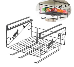 【送料無料】ヨシカワ● 黒ネコの吊り戸棚下ラック 吊り戸棚 ラック スチール　ラップ　布巾掛け　キャット　猫　ブラック