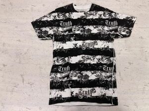 TRUTH SOUL ARMOR トライバル ストリート Y2K ネオグランジ ロック タトゥー TATTOO ボーダー 総柄 半袖Tシャツ カットソー メンズ S 黒/白