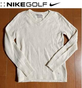 ★NIKE GOLF ナイキゴルフ★ウール混んで暖かい！アイボリーカラーラグランVネックセーター/M