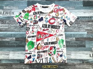 AZUL by moussy アズールバイマウジー × 広島カープ メンズ レディース 総柄 コラボ 半袖Tシャツ S 白