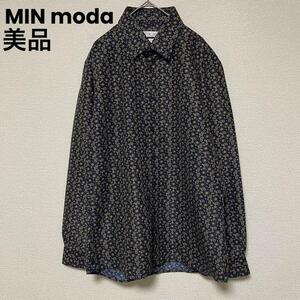 2484 MIN moda ボタンダウン 襟付きシャツ ペイズリー 総柄 光沢