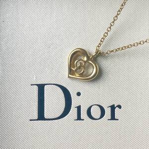 美品!! クリスチャン ディオール Christian Dior ネックレス ペンダント ハート サークル CD ロゴ ゴールド アクセサリー 刻印 希少 レア