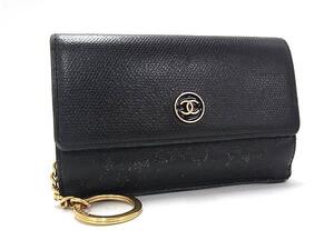 1円 ■美品■ CHANEL シャネル ココマーク ココボタン レザー コインケース コインパース 小銭入れ レディース ブラック系 BM4731