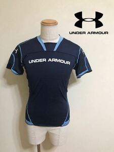 UNDER ARMOUR アンダーアーマー トレーニング ウェア サッカー 切替し プラクティスシャツ トップス サイズMD 半袖 ネイビーMSC5773