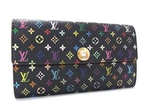 1円 LOUIS VUITTON ルイヴィトン M93533 モノグラムマルチカラー ポルトフォイユ サラ 二つ折り 長財布 ウォレット ブラック系 FE7436