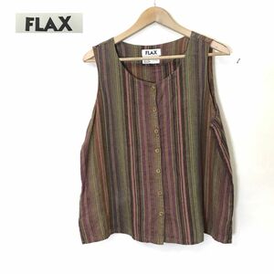 1S1336-N◆美品◆ FLAX フラックス ピュアリネンノースリーブシャツ ベスト トップス ◆ sizeM マルチカラー ストライプ 麻100