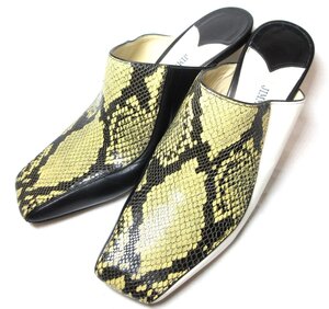 美品 JIMMY CHOO ジミーチュウ パイソン型押し レザー スクエアトゥ ミュール パンプス 36 23.5cm相当 ブラック×ホワイト×ベージュ