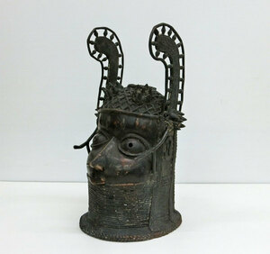 ◎a) アフリカ美術 ベニン ブロンズ 頭像 / ベニン王国 ナイジェリア 彫刻 置物 オブジェ Benin Bronze Head 