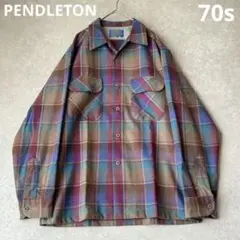 70s PENDLETON 燻みカラー オンブレチェック ループ オープンカラー