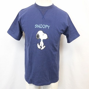 スヌーピー ピーナッツ SNOOPY PEANUTS 半袖Tシャツ キャラクタープリント ボーダー ハメコミVガゼット 綿100% M ネイビー系 紺系 メンズ