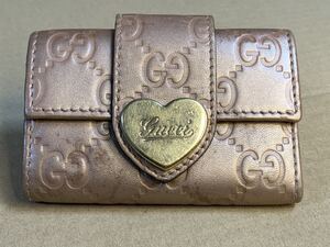 値下げ セール 中古 GUCCI グッチ レザー ハート キーケース GG柄 シマレザー 6連 鍵入れ Gucci key case 送料無料