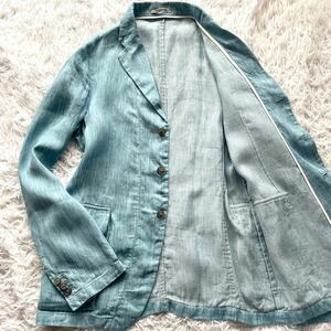 1円●ARMANI COLLEZIONI テーラードジャケット アルマーニコレツォーニ リネン100% 麻 アンコン 水色 ブルー Lサイズ 48