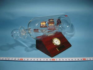 Mayflower Glass ボトルシップ サンタマリア 木製台座付き 英国製 Mayflower Glass Sculptures SANTA MARIA ENGLAND (中古・美品)ジャンク