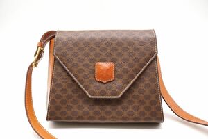 セリーヌ ヴィンテージ マカダム ミニ ショルダーバッグ トリオンフロゴ PVCレザー 茶 ブラウン CELINE 8715h