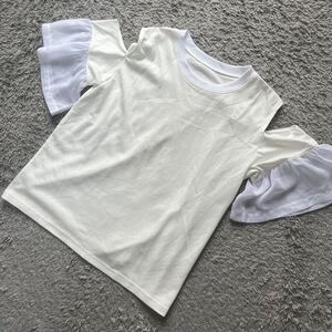 こども服♪袖シフォン切替肩開きTシャツオフ白150★ゆうパケット配送可能★新品50