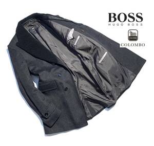 美品【定価14万超】HUGO BOSS ヒューゴボス ×COLOMBO アンゴラ ロングコート 50(L相当) メンズ【ムートン衿】ウール 保温性抜群 ダブル