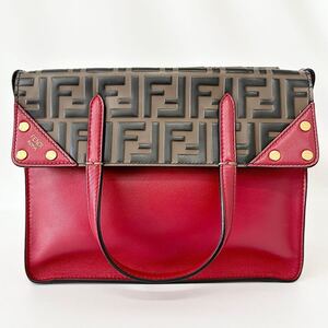 【F0515】 FENDI フェンディ フリップ ミディアム ハンドバッグ トートバッグ ショルダーバッグ 2WAY レッド レザー レディース