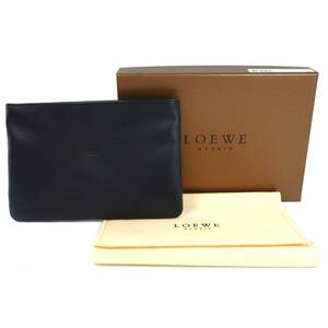 LOEWE ロエベ アナグラム ナッパレザー ポーチ ネイビー レザー シルバー金具 