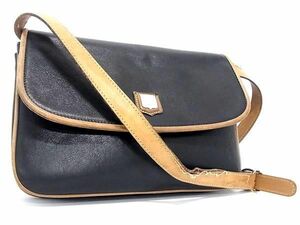 1円 CELINE セリーヌ マカダム レザー ヴィンテージ フラップ ショルダーバッグ ポシェット レディース ブラック系×ブラウン系 BJ4281