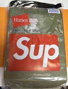 新品 Supreme シュプリーム Tシャツ サイズ:XXL 22SS Hanes Tagless Tees ヘインズ スモールボックスロゴ Tシャツ 2枚パック オリーブ