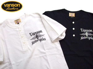 新品 VANSON バンソン 白L ヘンリーネックTシャツ メンズ半袖t 212 バイカーtシャツ カットソー